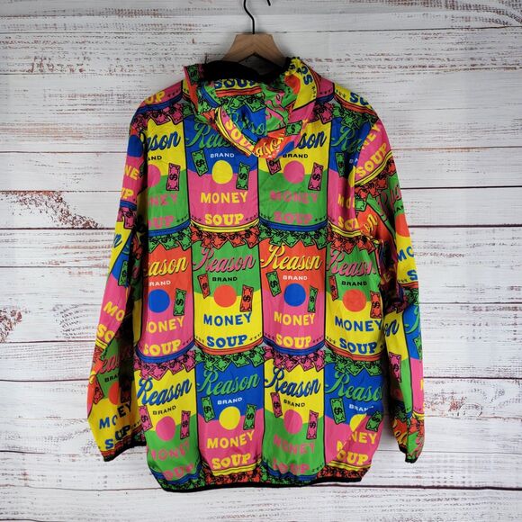 REASON Brand Anorak Jacket Men's L "Money Soup" AOP 1/4 Zip Lining Hood - Picture 9 of 10